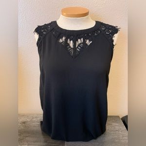 41 Hawthorn Women’s Black Jarred Lace Cap Sleeve Back Zip Closure Blouse Sz SP